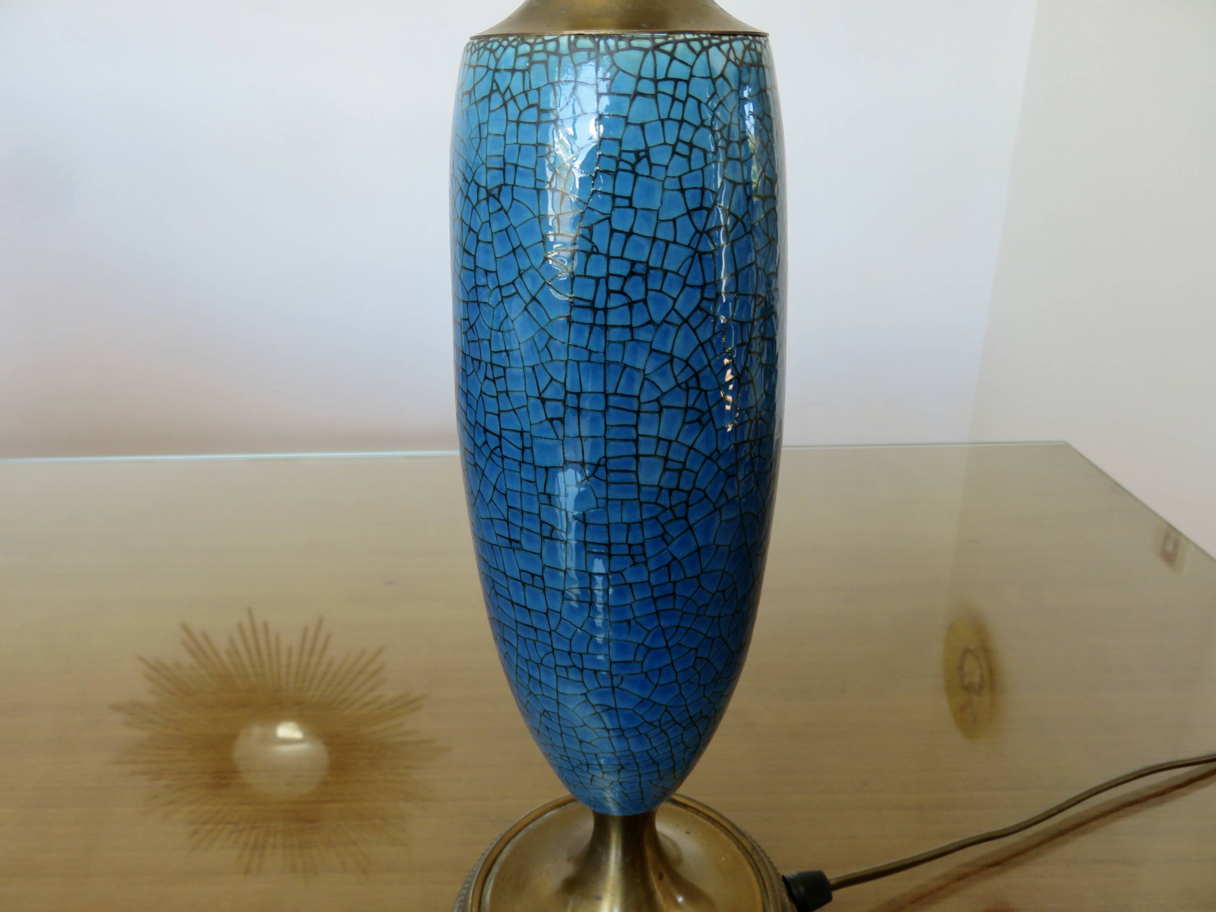 Blue and bronze crackle ceramic lamp