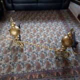 Paire de chenets de cheminée en bronze style Louis XIV