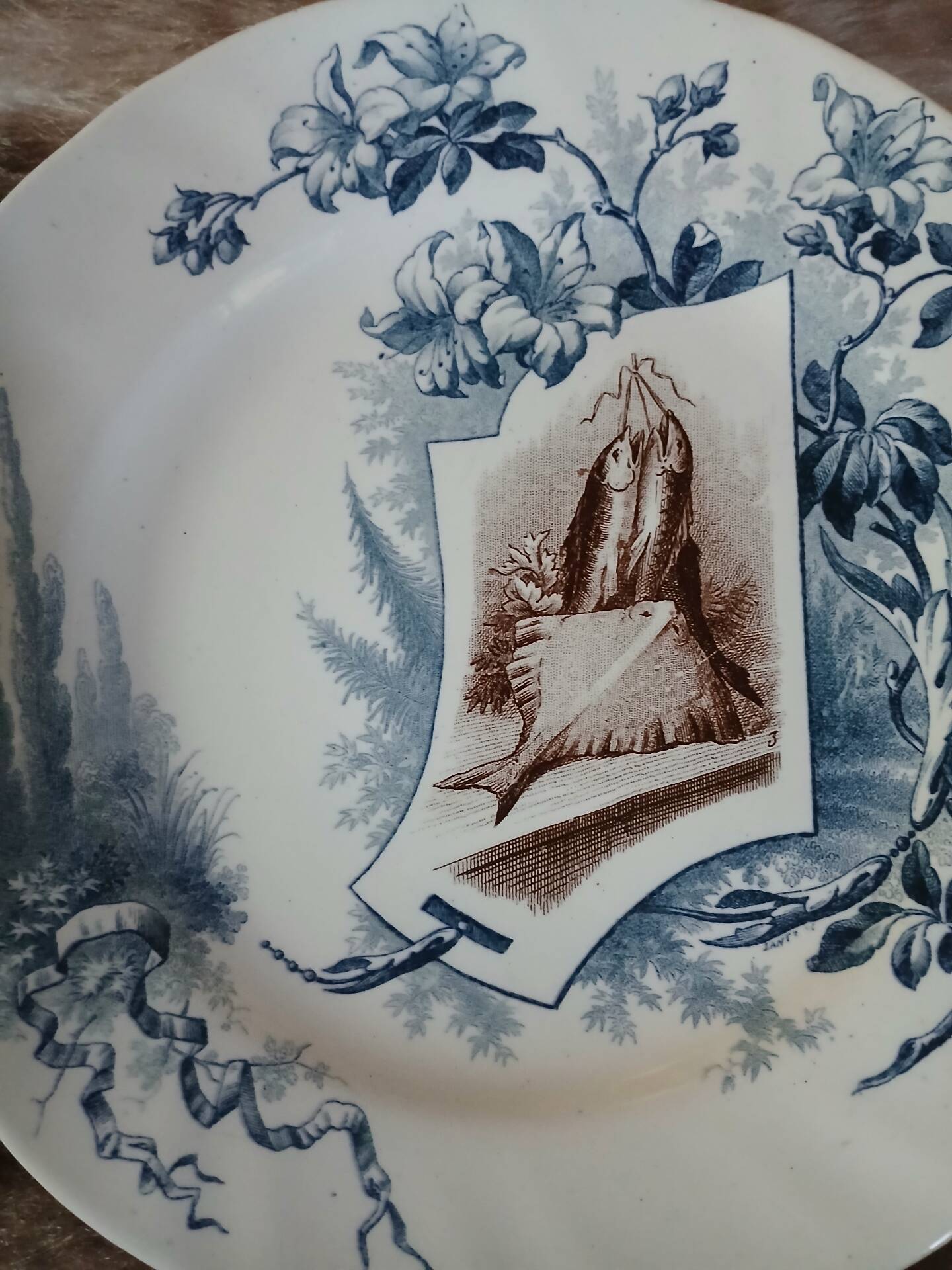 3 mismatched antique flat plates in ironstone