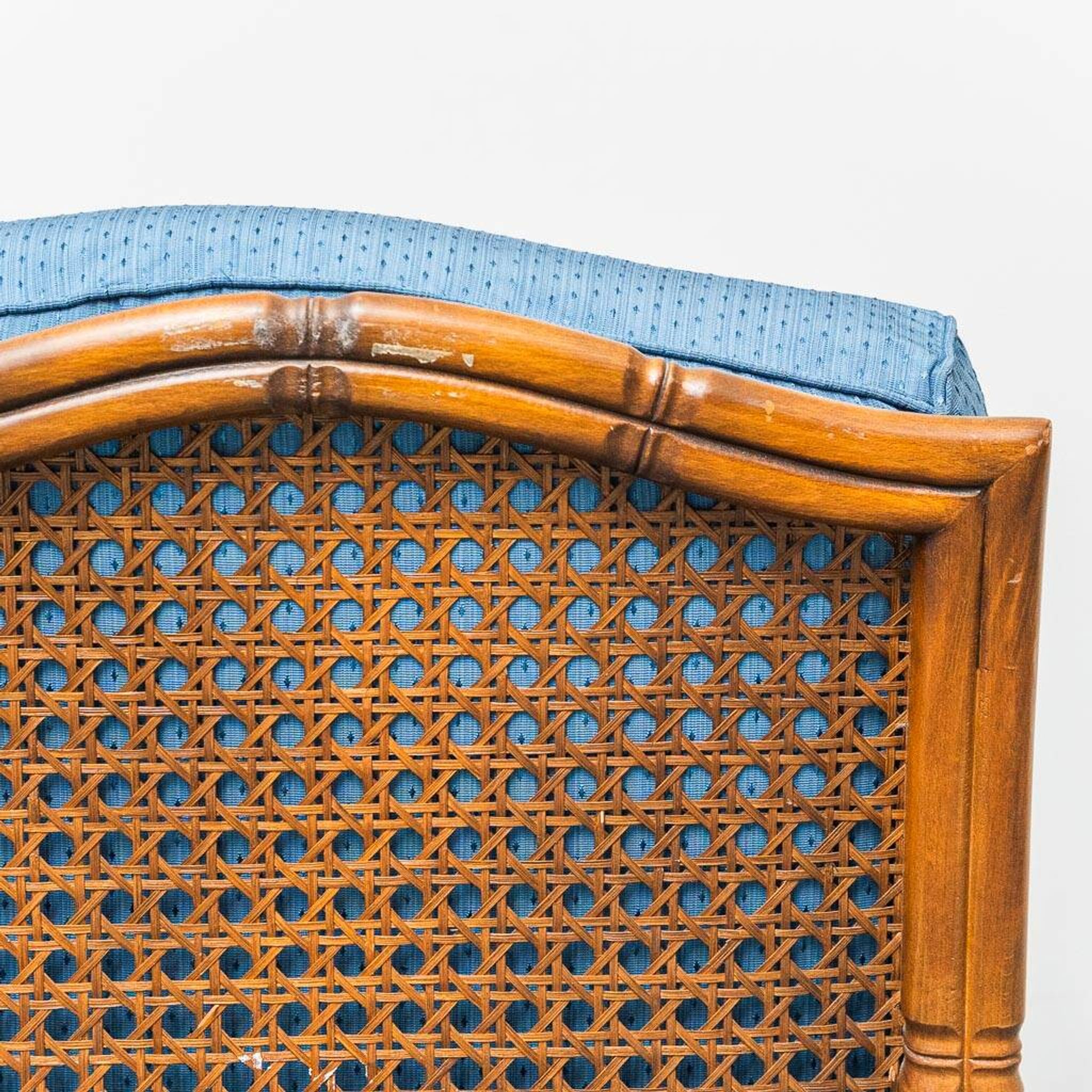 Vintage 2-seater sofa in bamboo and Vienna straw 1960s modernism