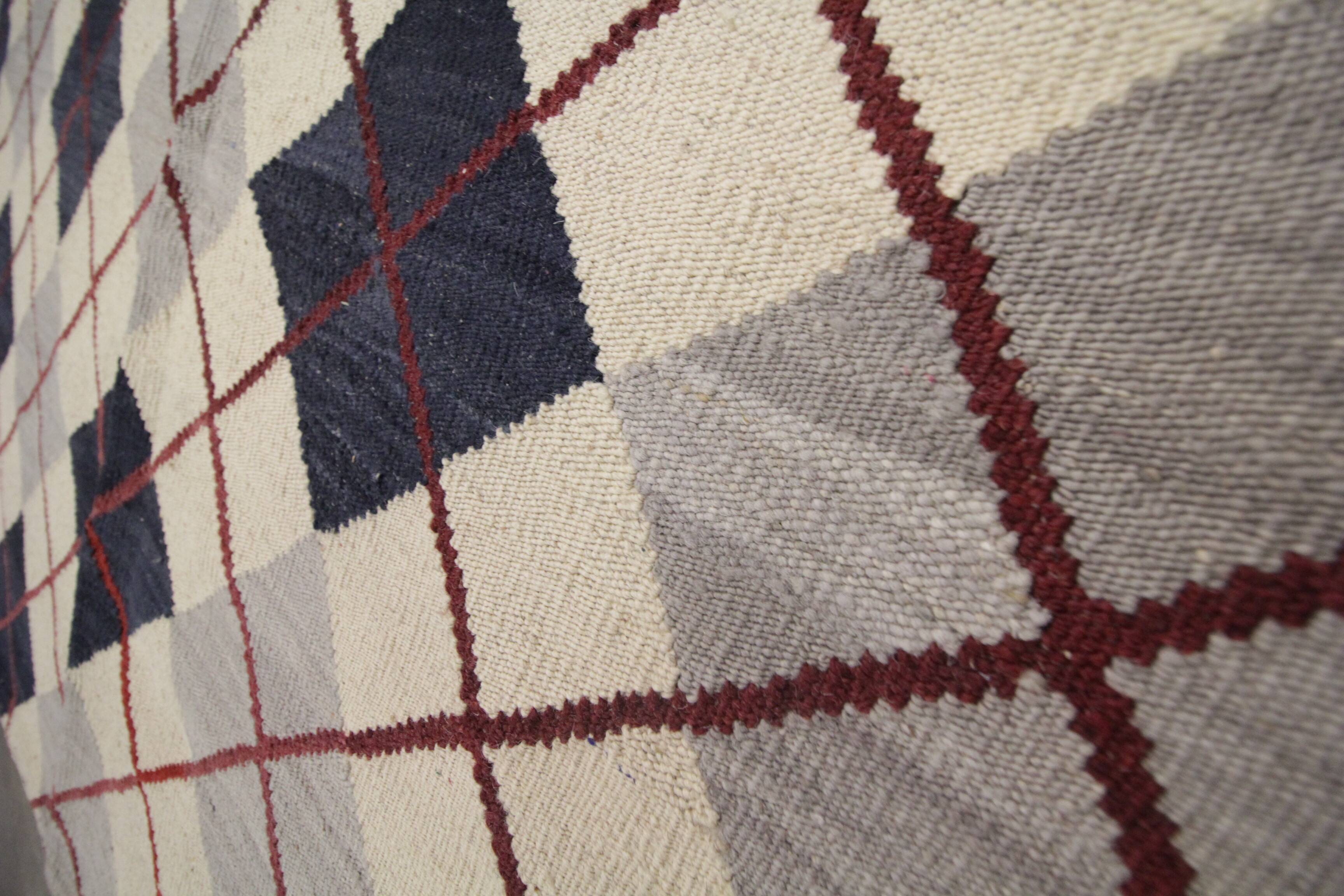 Modern Kilim blue check pattern wool kilim carpet geometric kelim area rug