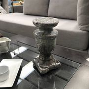 Porte bougie en céramique type « Raku », craquelé gris bleu