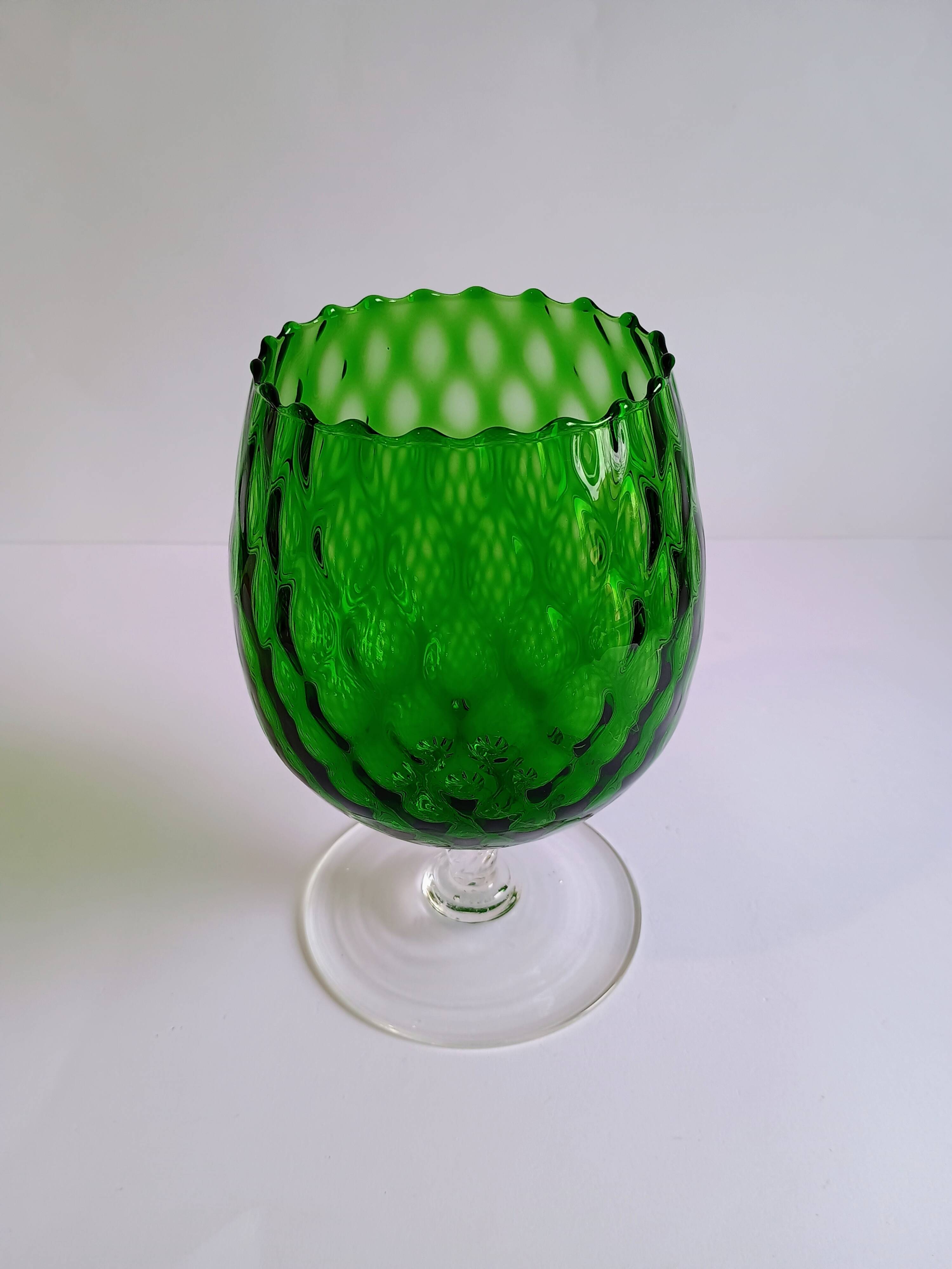 Vintage Green Glass Footed Vase