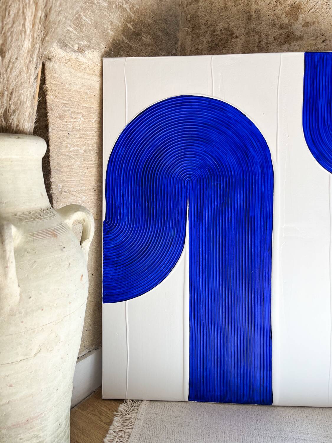 Blue and white relief painting