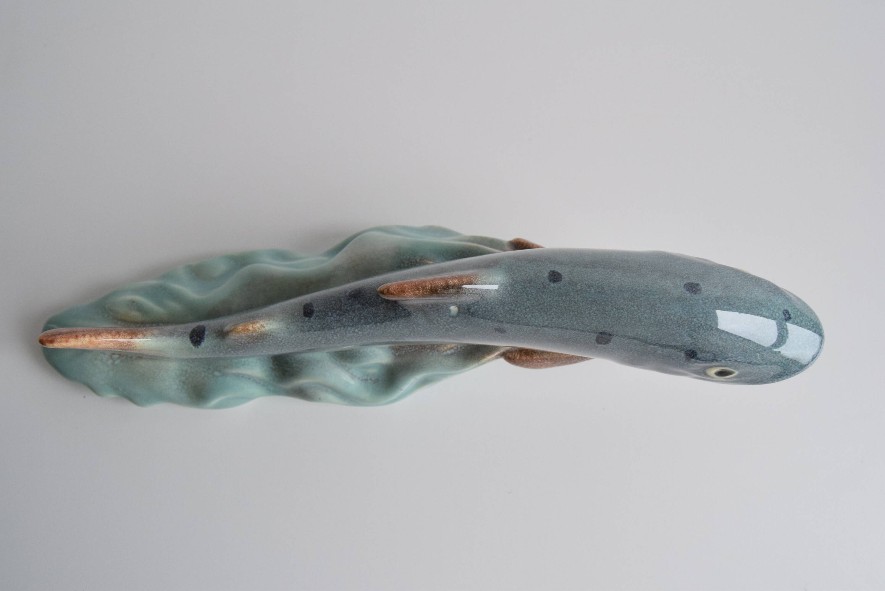 Art Deco Sculpture Trout by Ditmar Urbach Znojmo factory, Czechoslovakia, 1940s.