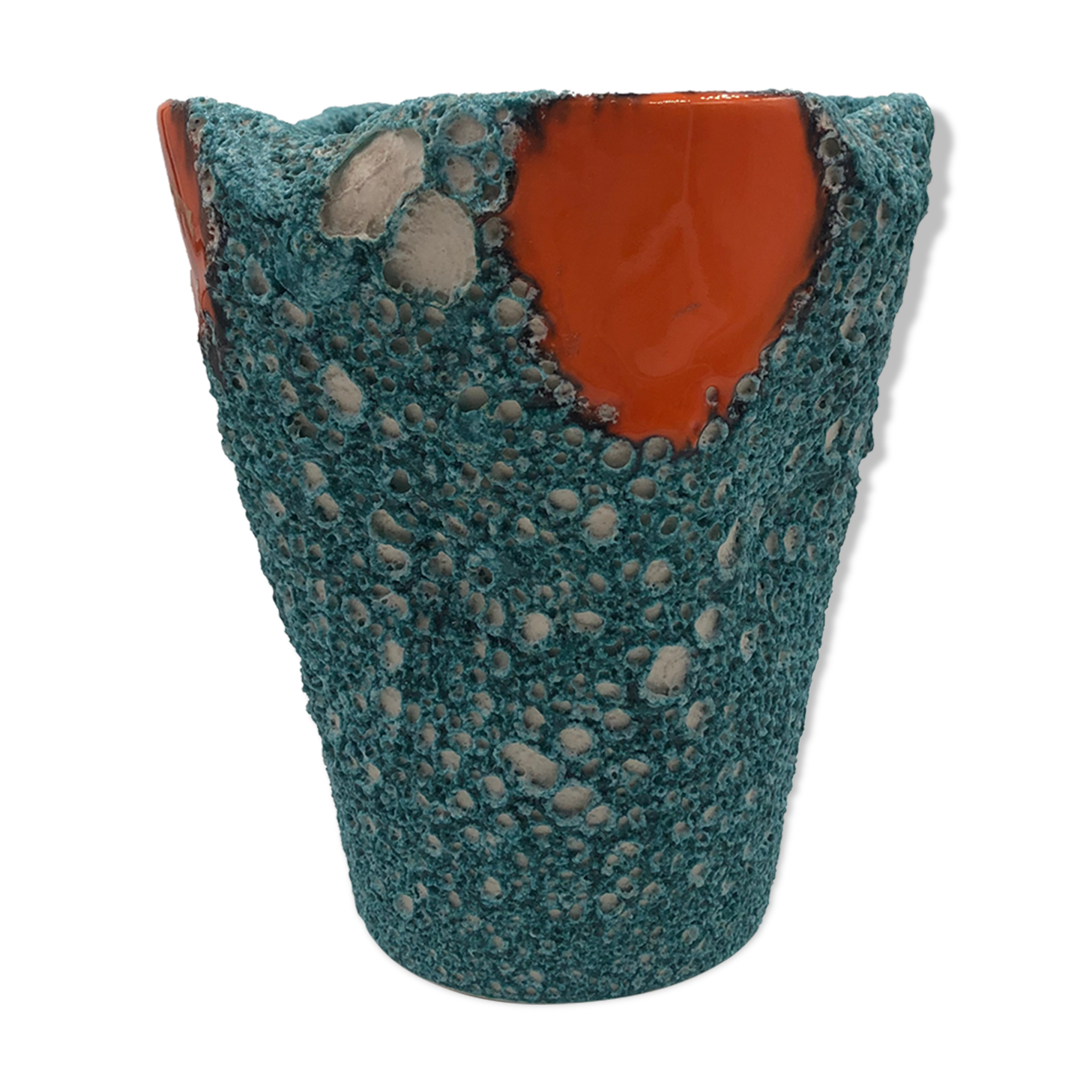 Vase pot style West Germany vintage Fat lava orange turquoise sea foam
