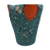 Vase pot style West Germany vintage Fat lava orange turquoise sea foam