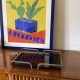 Hollywood regency black glass tray, France 1970s