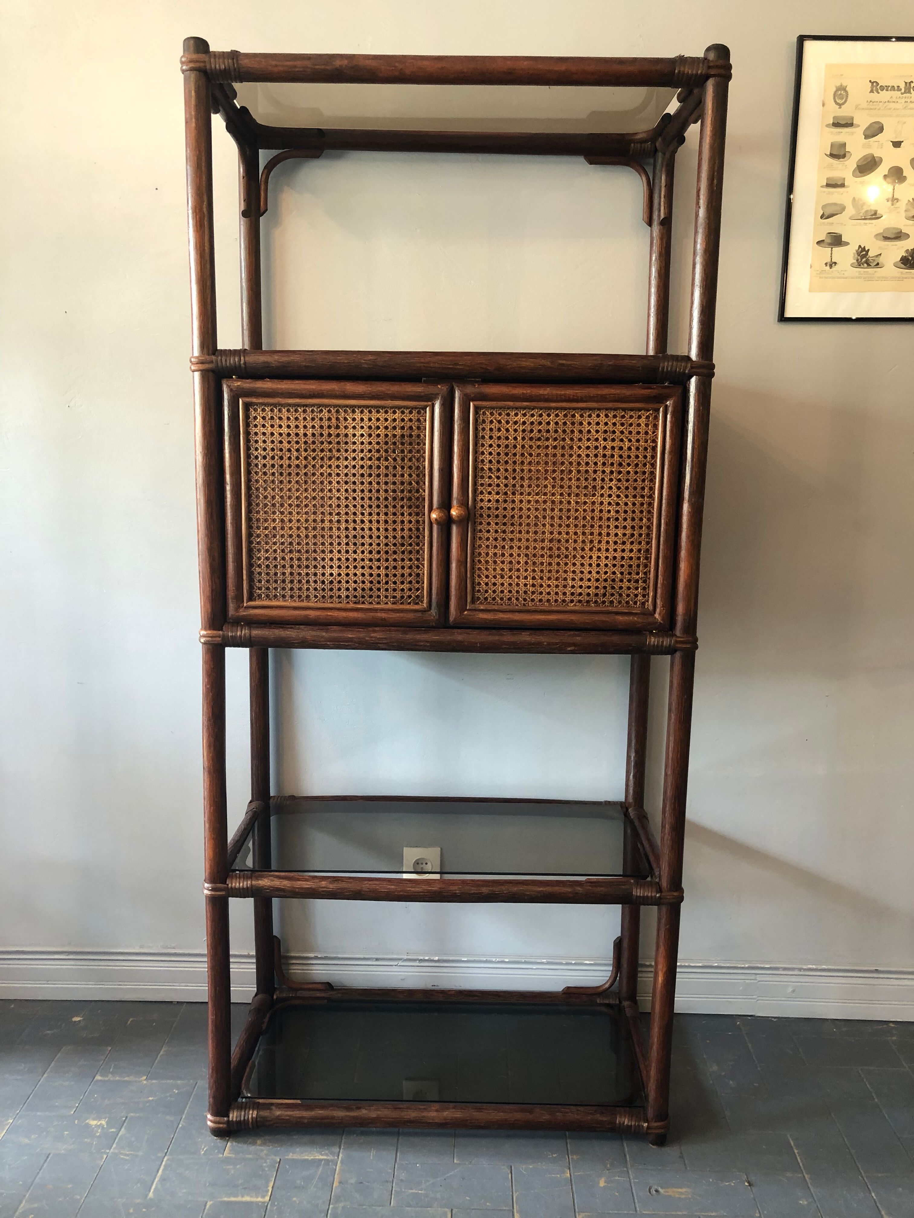 Bamboo and rattan bookcase 70s-80s