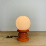 Space Age lamp in orange wood and opaline globe, 1970s