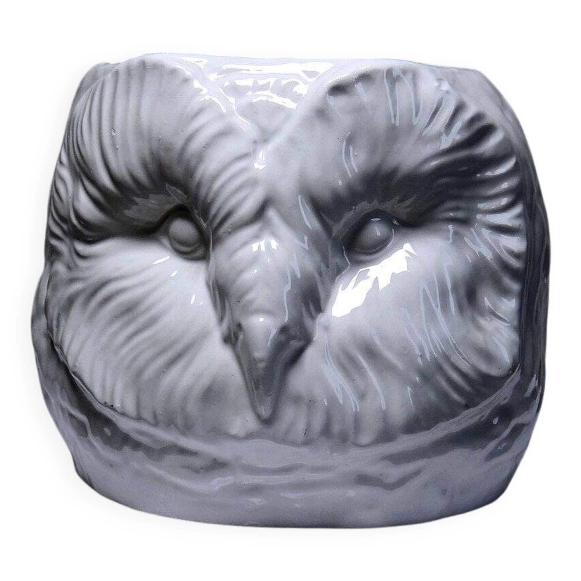Grand cache-pot tête de chouette faïence blanche italienne vintage