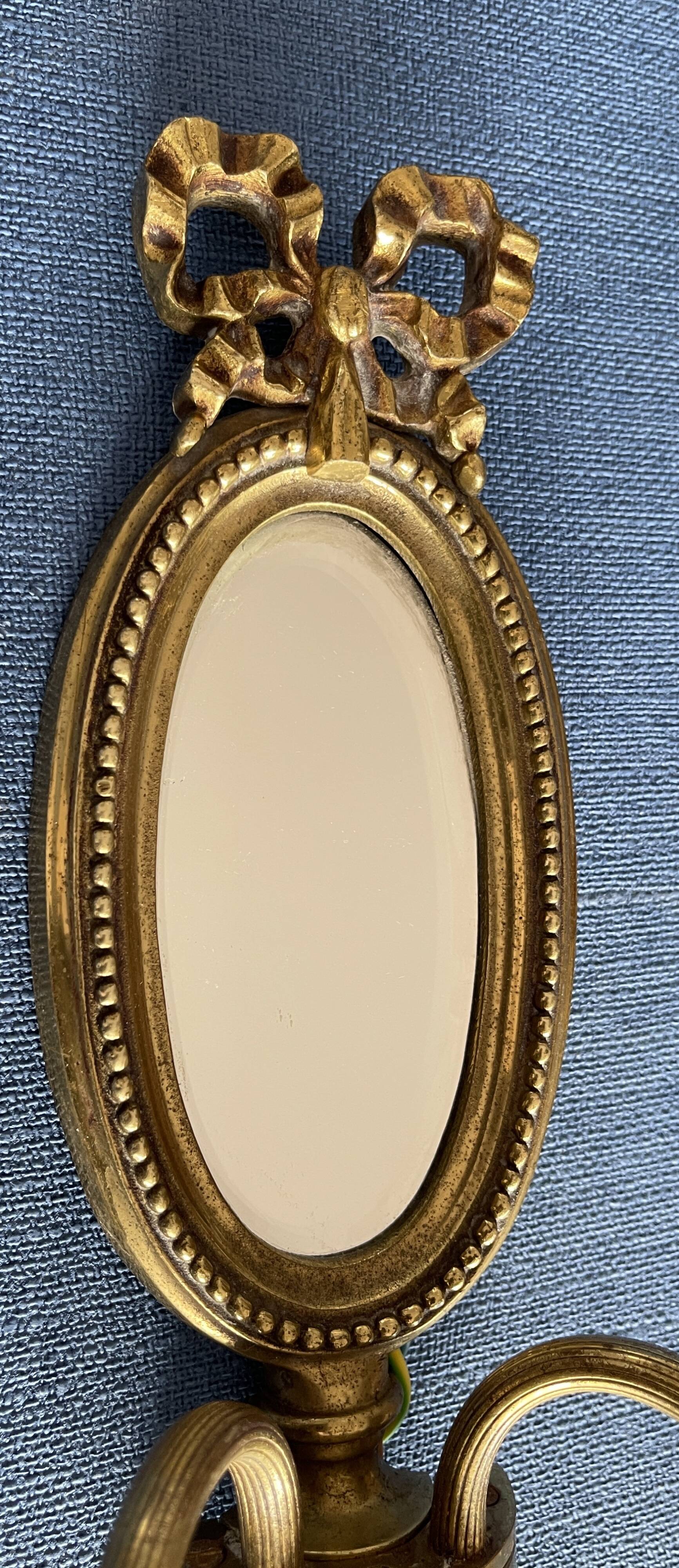 Pair of mirror wall lights in bronze - Maison Lucien Gau, Paris