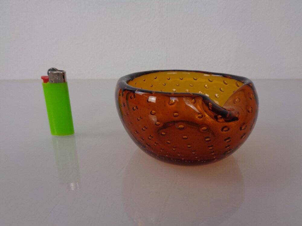 Amber Sommerso Murano Glass Ashtray, Italy, 1960s