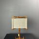 Midcentury Scandinavian pine table lamp with square fabric shade, 1970s