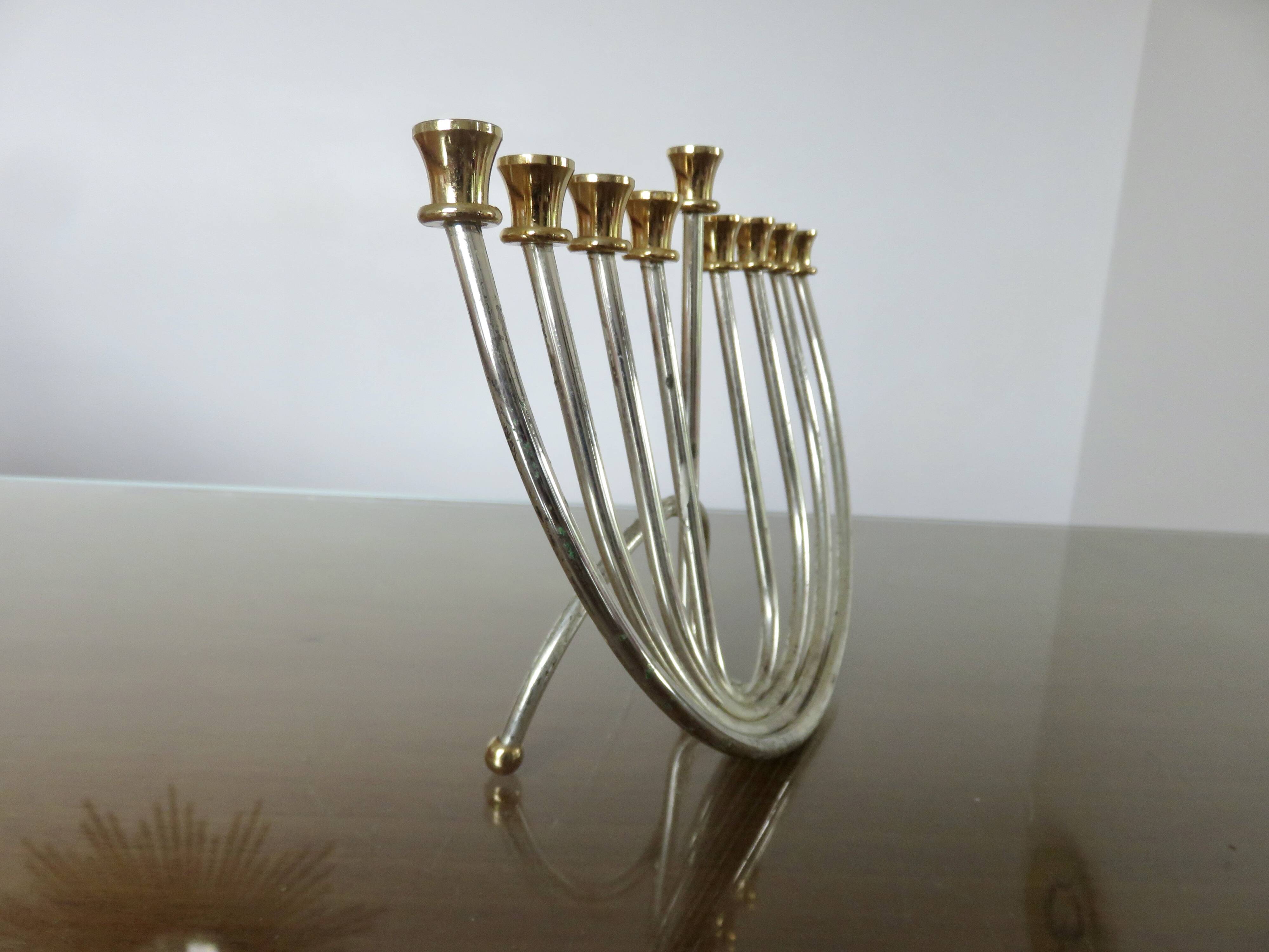 9-candle candle holder, designer, in gold and silver metal, 1970s