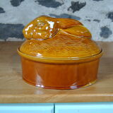 Vintage yellow enamelled rabbit terrine