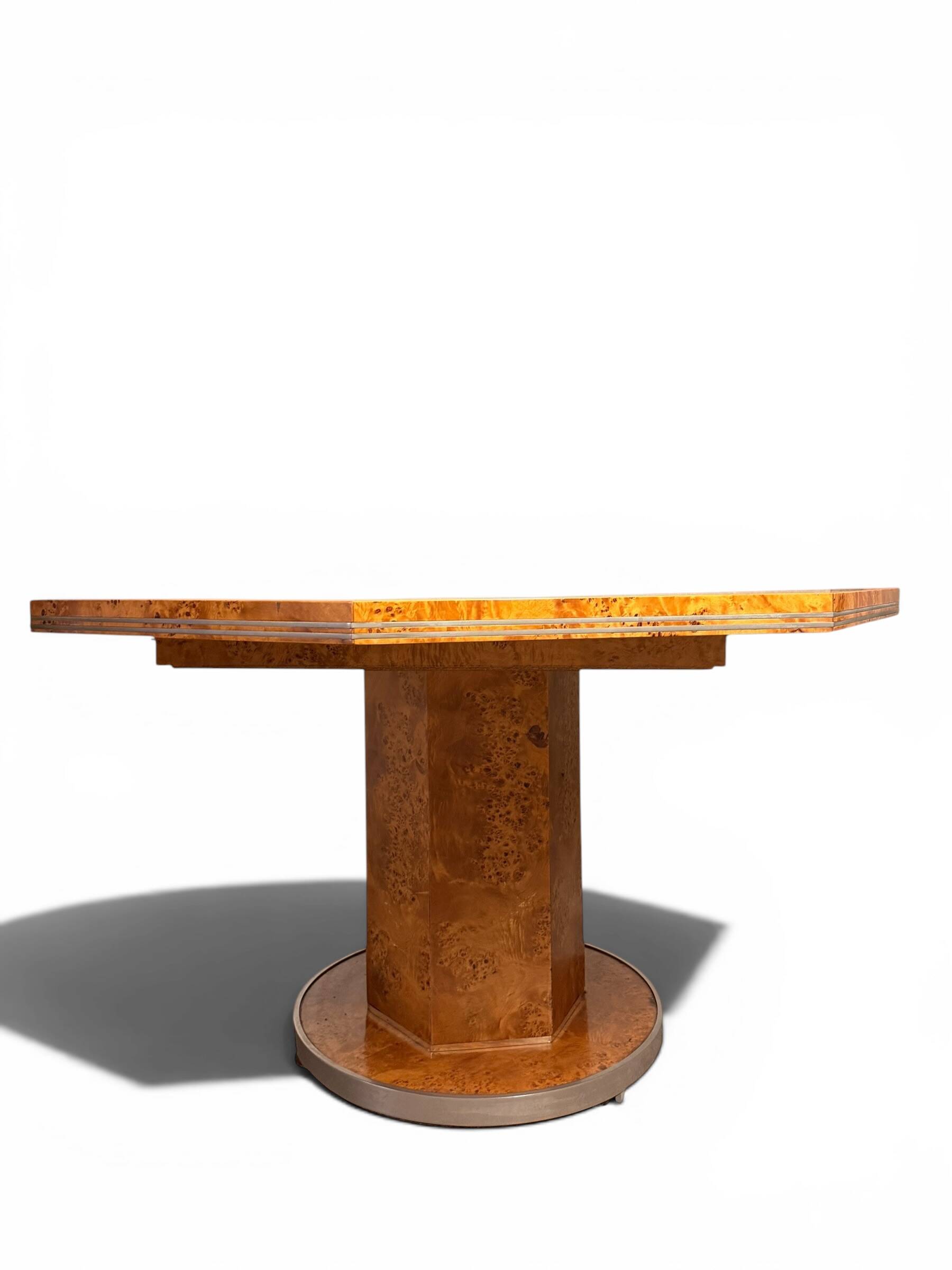 Octagonal extendable dining table Mario Sabot in burl (1970s)