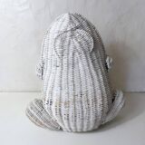 Corbeille à papier grenouille vintage en rotin blanc