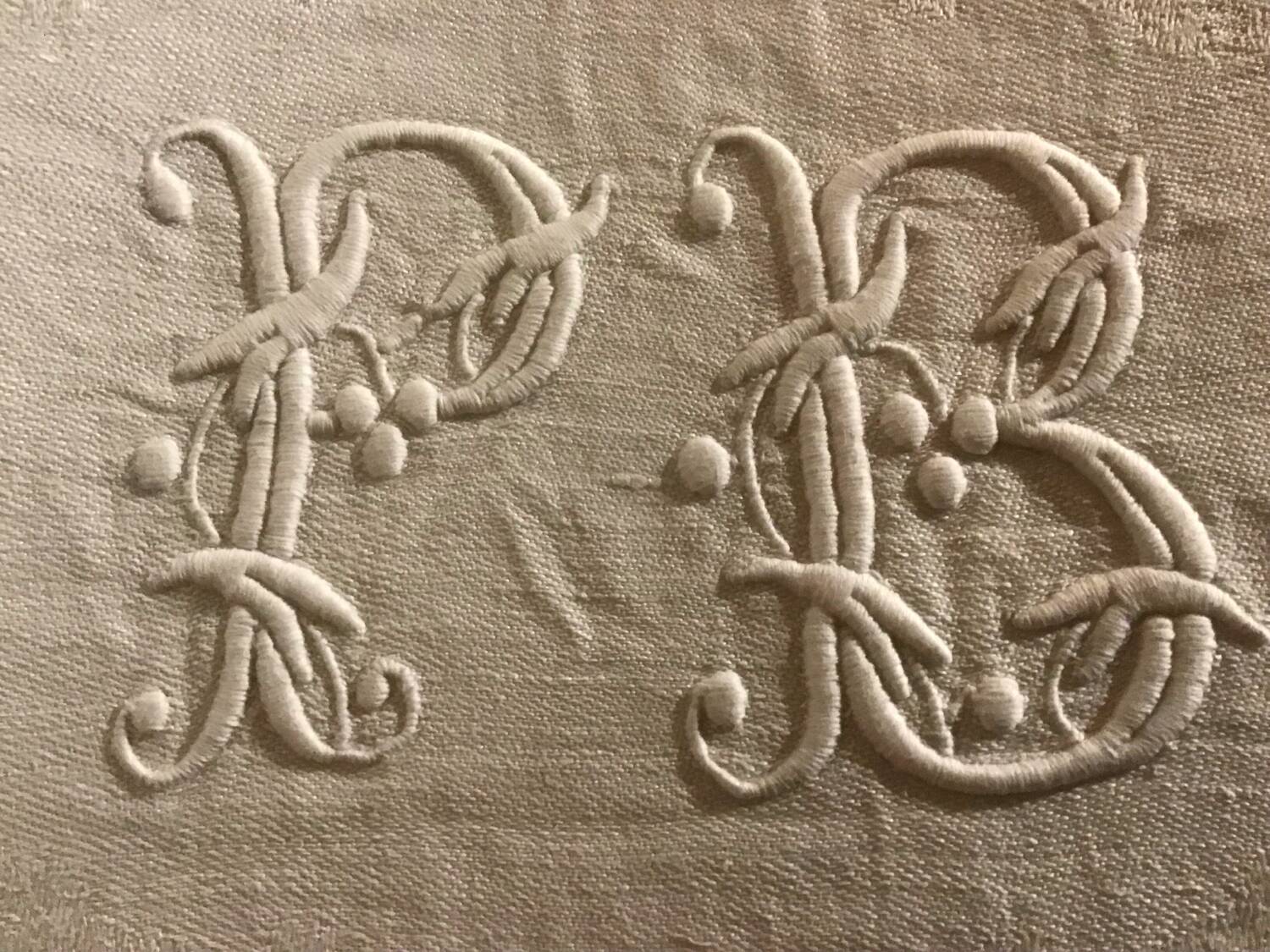 Set of 6 19th century hunting napkins marked “PB”