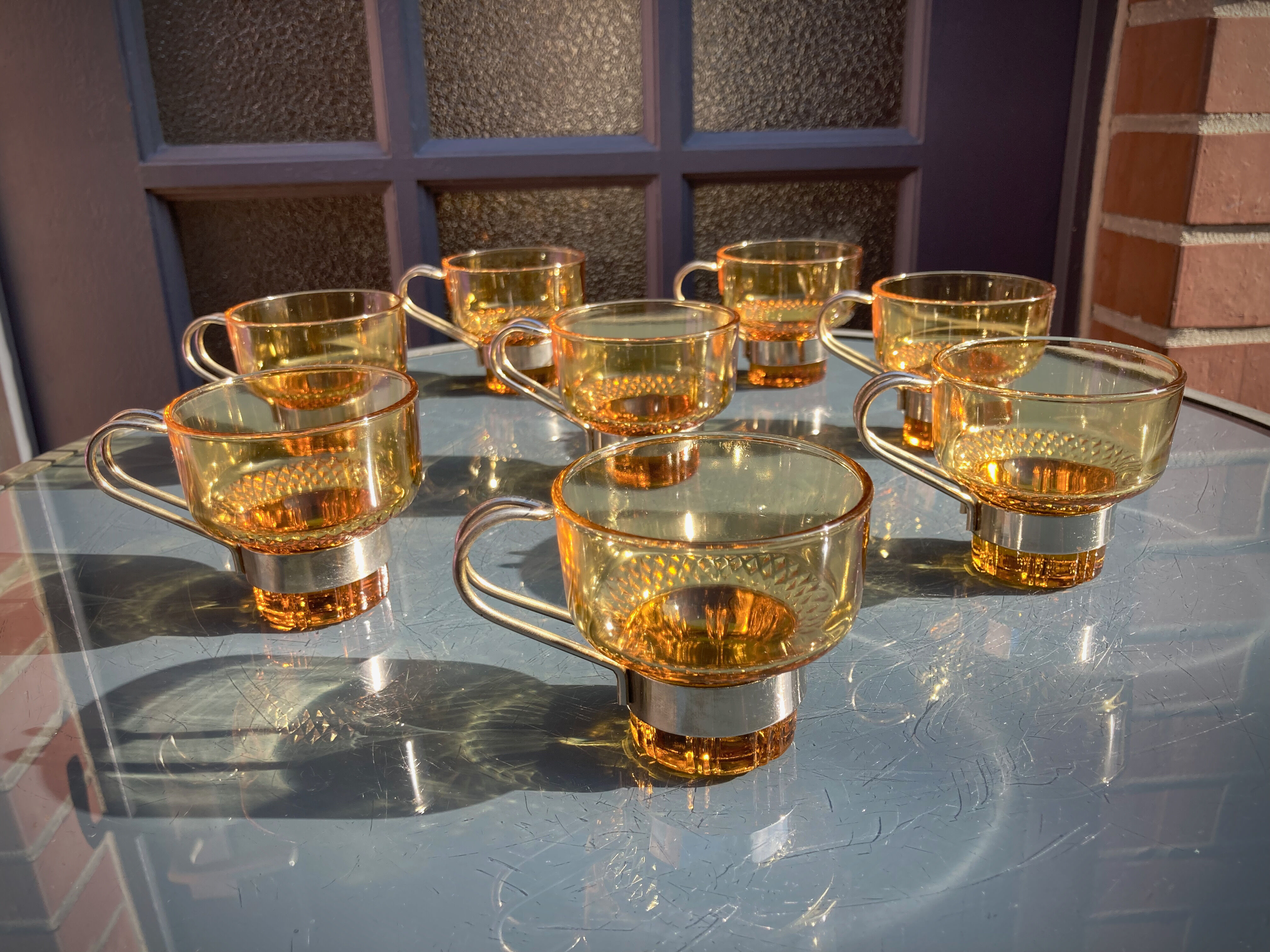8 cups vintage steel and glass Italy