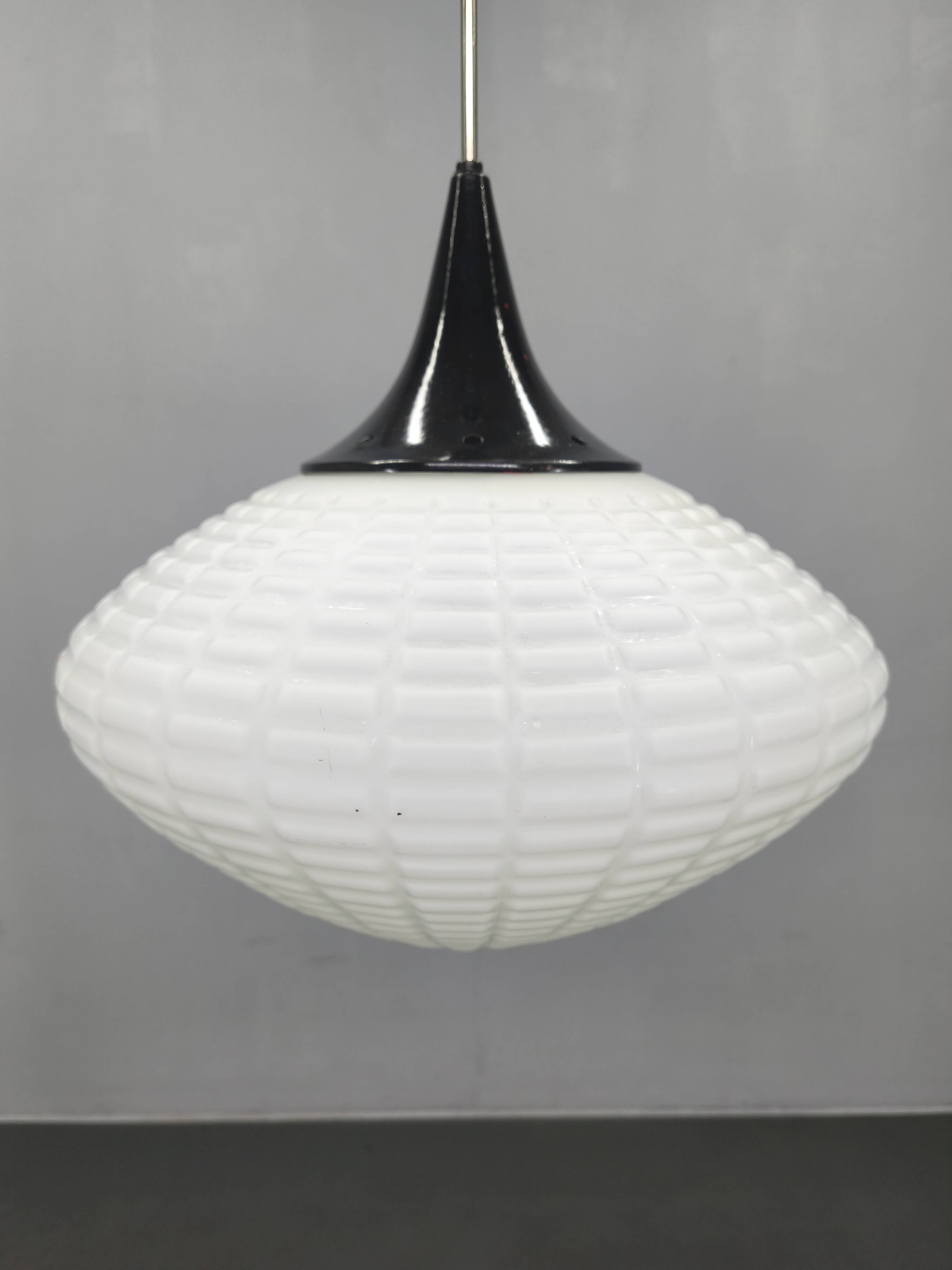 Adjustable Czech Pendant Light, Opaline Glass, 1970s