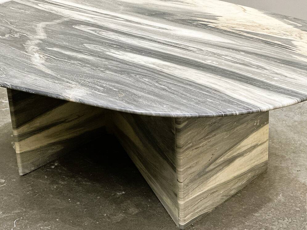 Large vintage unique marble table with zig zag base, France, 1980s
