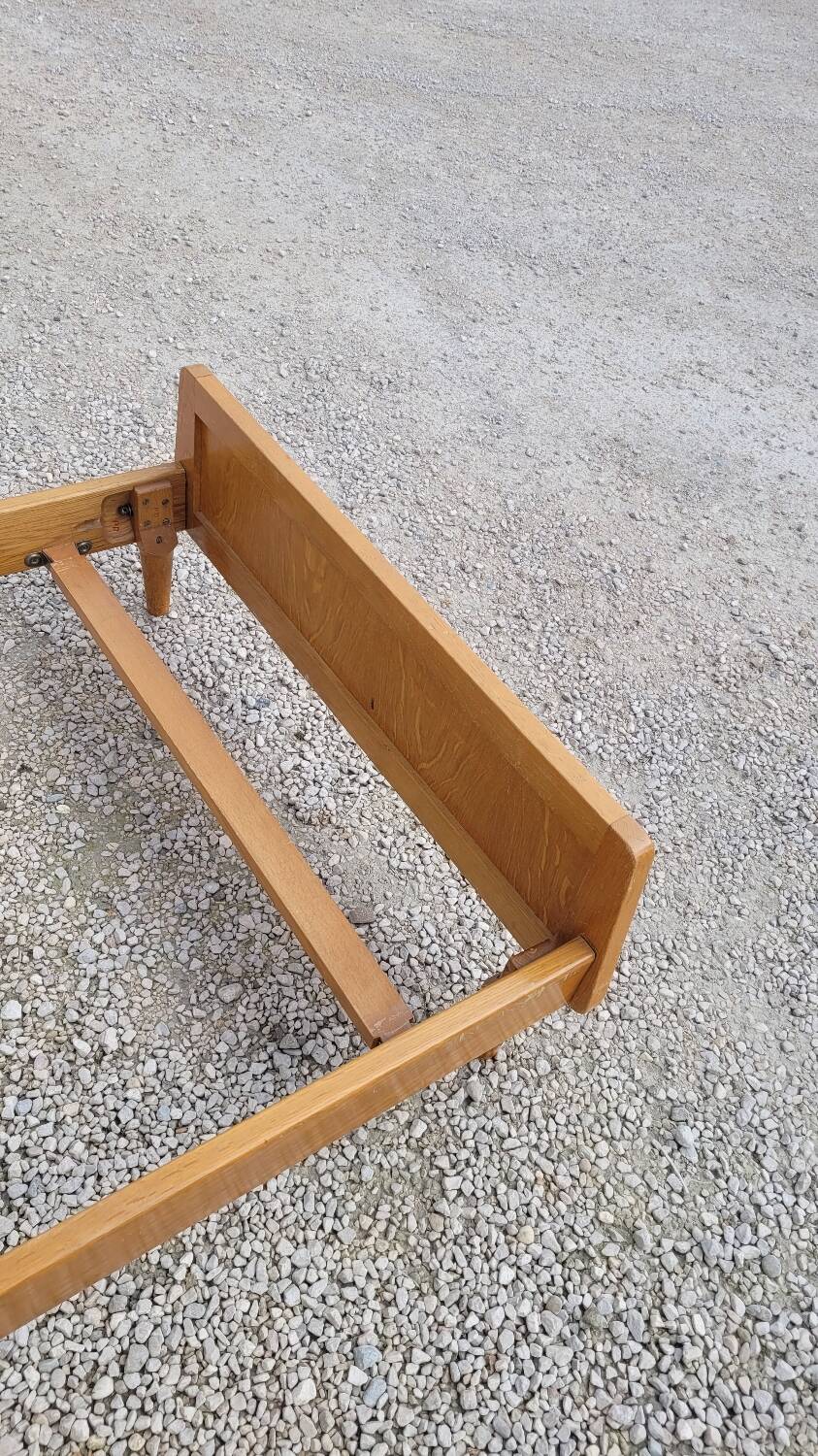 Vintage rattan and solid oak bed 1950s design