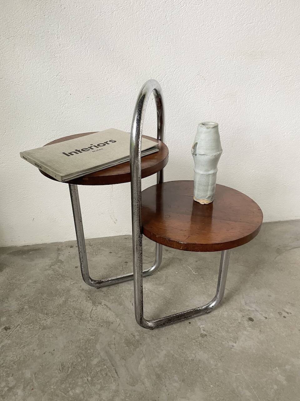 Sellette console art déco Bauhaus bois et chrome