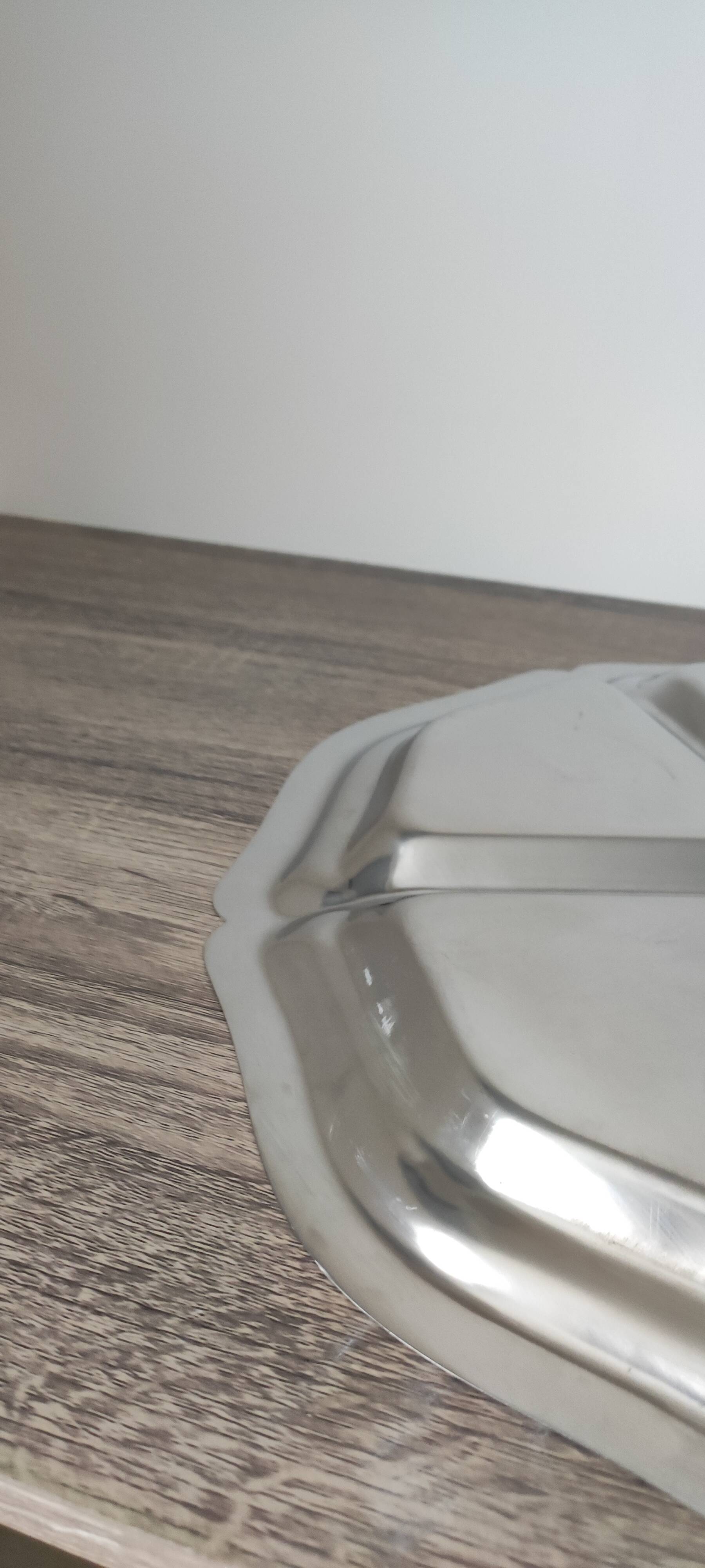 Plateau compartimenté vintage en acier inoxydable