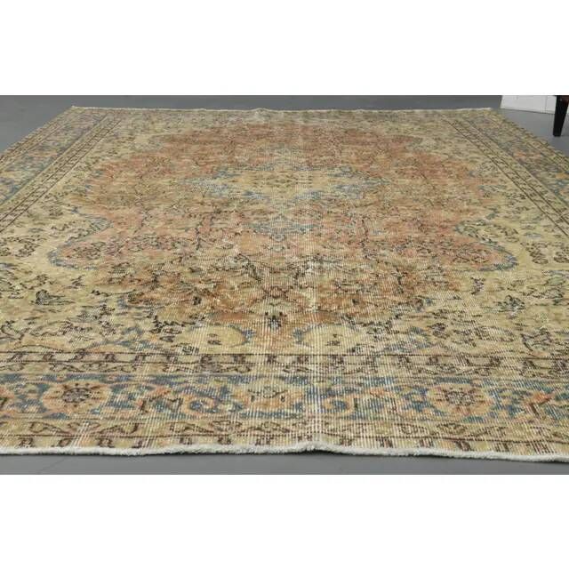 Tapis turc Oushak fait main en laine et coton orange des années 1970 203x312