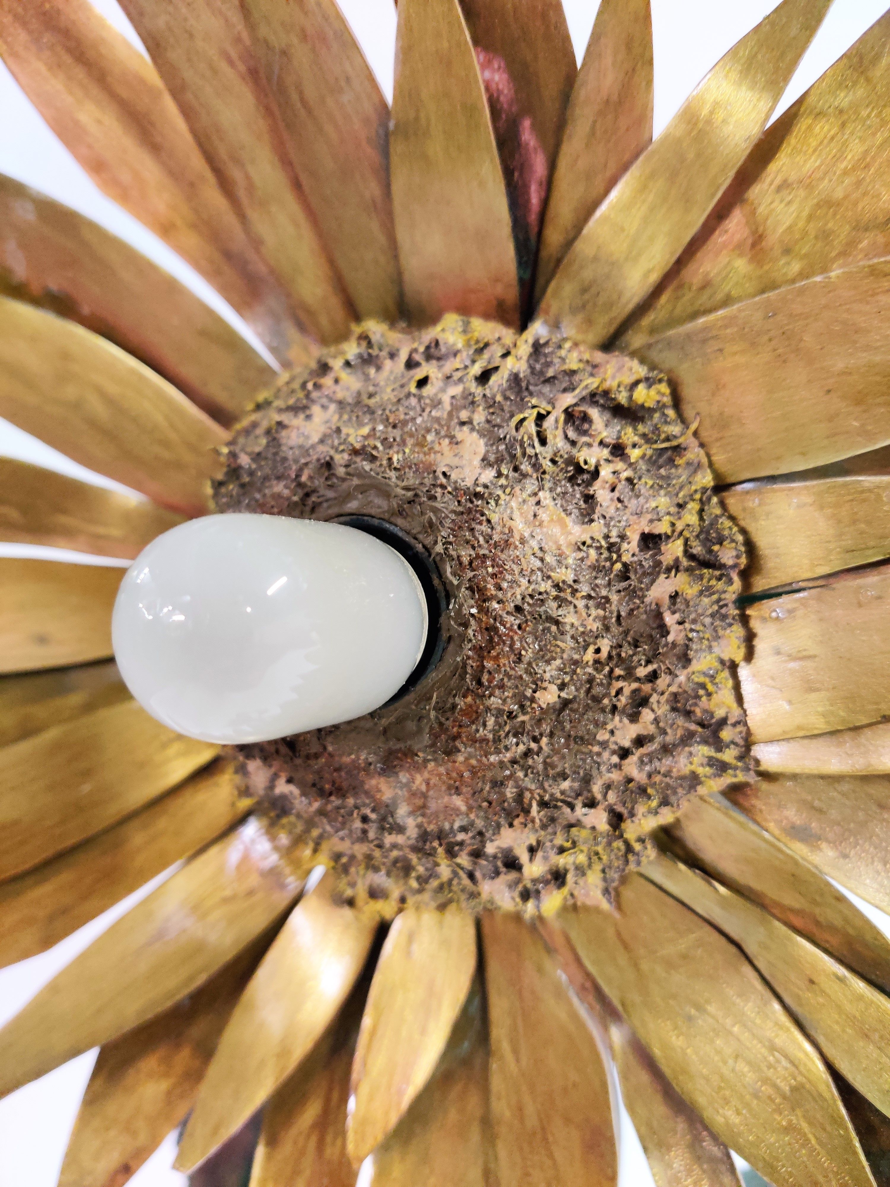 Vintage metal and bronze sunflower sculpture lamp, 1970s belgium