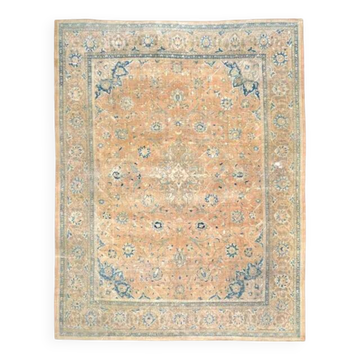Tapis d'aire vintage persan fait main en laine et coton marron clair des années 1970 300x383