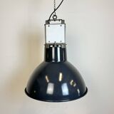 Industrial french dark blue enamel pendant lamp from mazda, 1960s