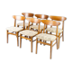Set of six dining room chairs in teak and upholstered with light fabric, of danish design, 1960S