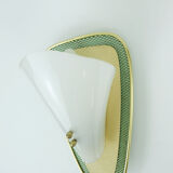 1950s sconce green metal mesh and brass with white acrylic shade