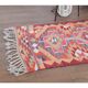 1970s Vintage Turkish Hand-Knotted Wool Cotton Pink Runner Rug 92x343