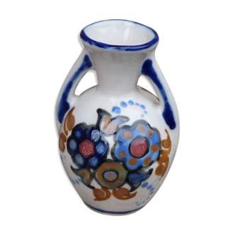 Double handle vase with flower motifs signed Alphonse Mouton