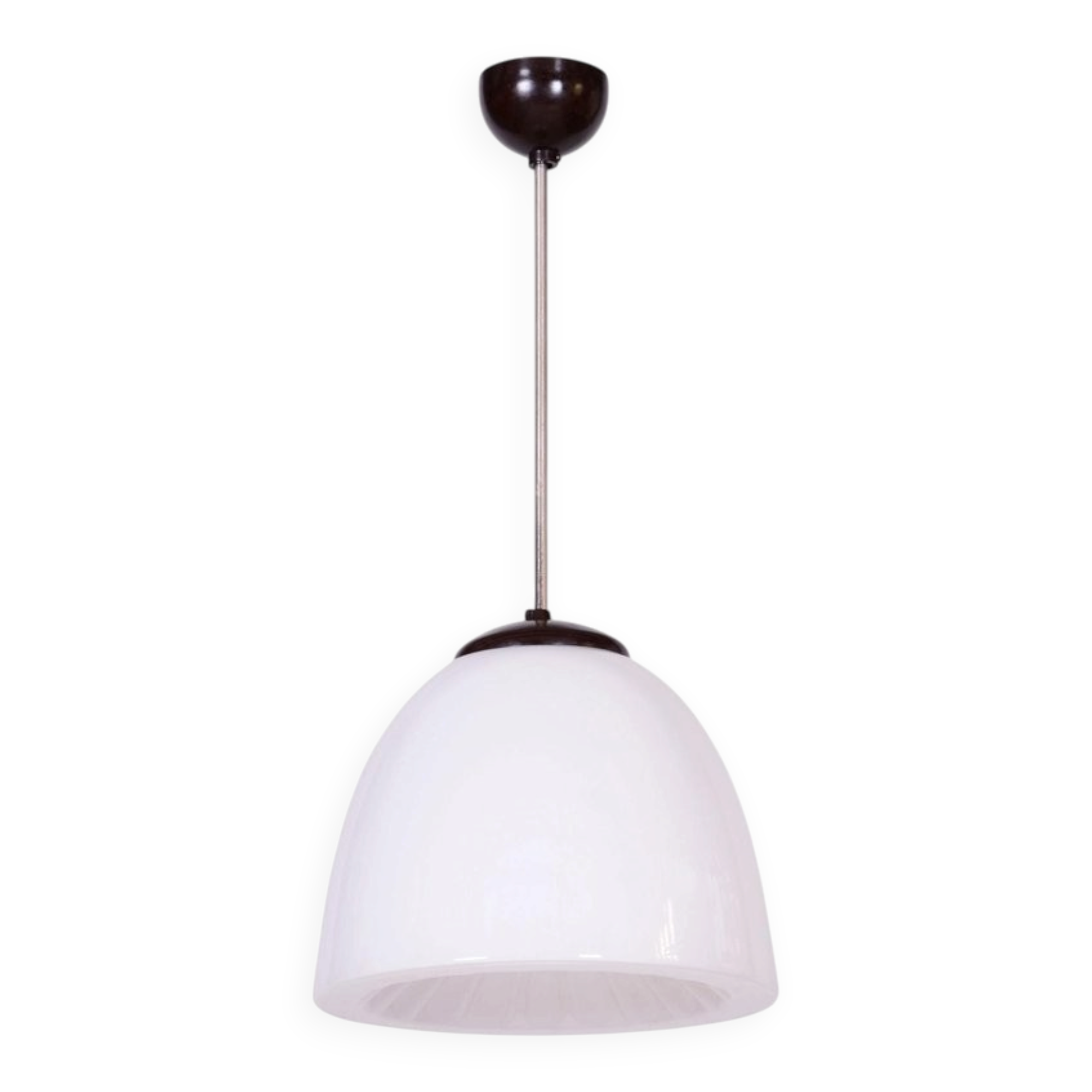 Mid-Century Modern Pendant Light in Chrome and Steel with Opal Glass, Czech, 1960s
