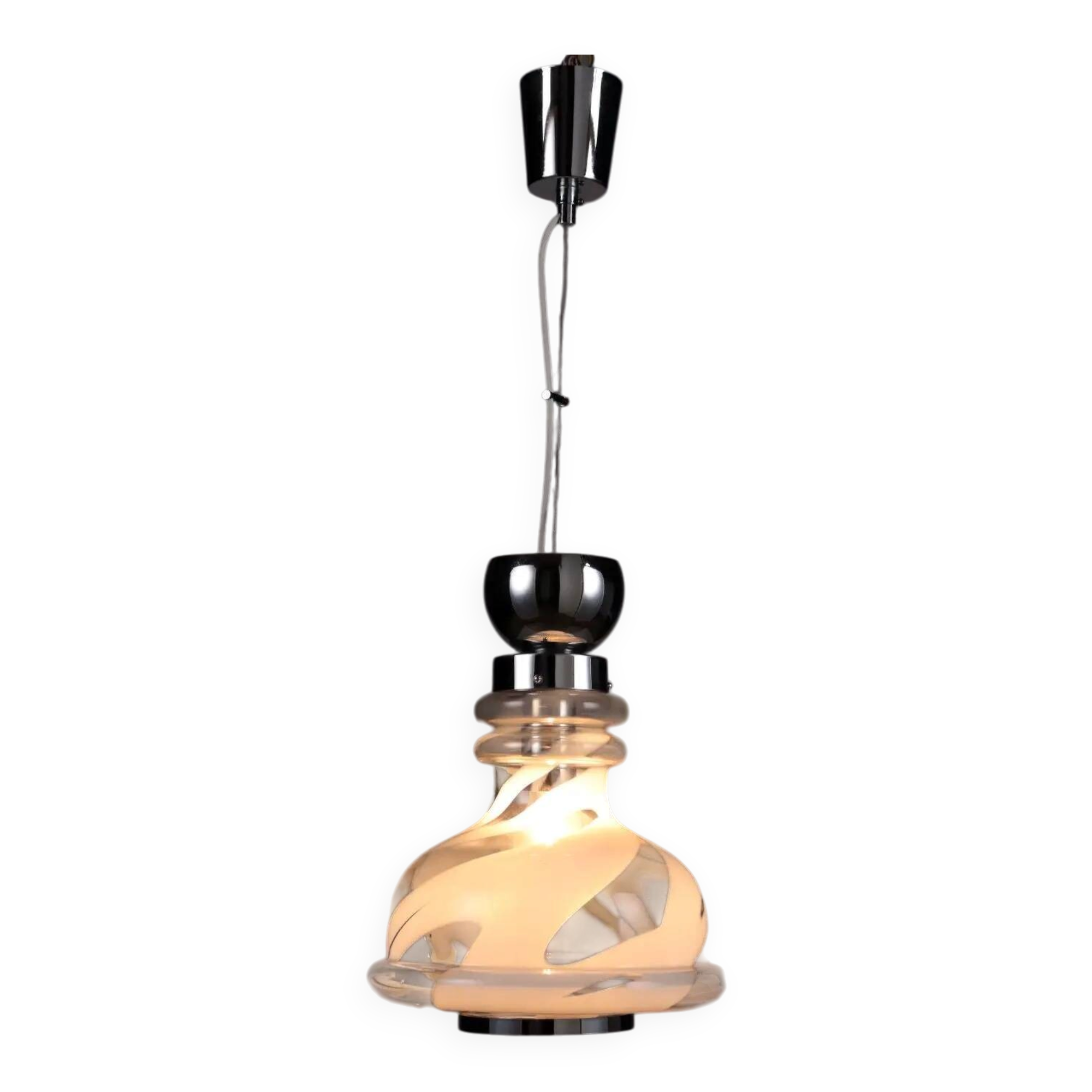 1970s vintage suspension in glass and metal, Italy