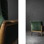 Vintage Mid-Century Modern Rosewood & Green Velour 3-Seater Sofa and Chair