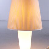 White glass table lamp with a pliche fabric shade, 70s.