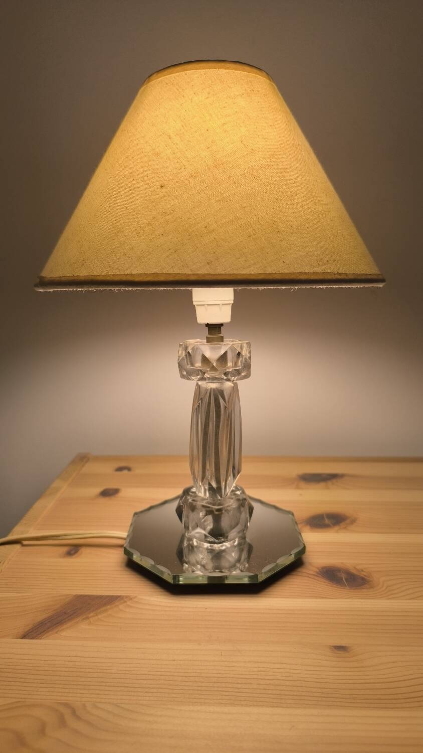 Table lamp in chiseled glass and beveled mirror 1950