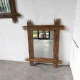 Pair of large vintage bamboo mirrors, 1970s