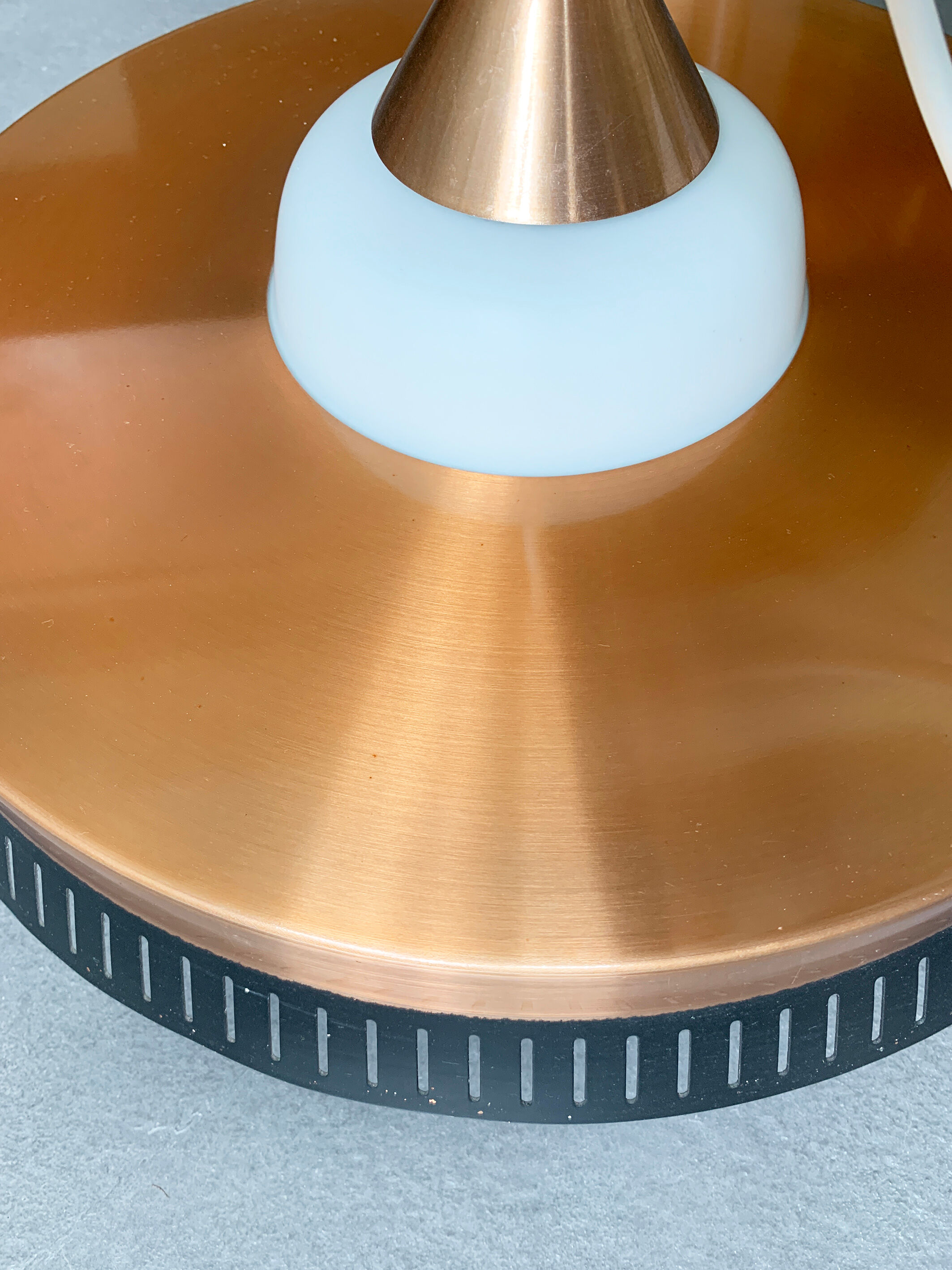 Scandinavian suspension lamp in copper and opaline glass, Bent Karlby for Lyfa, Denmark, 1960s