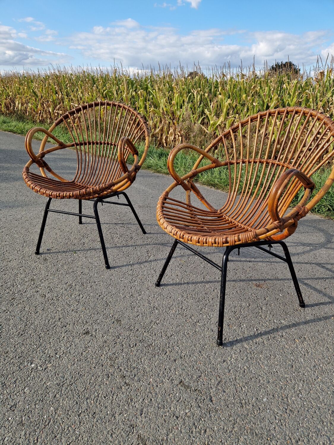 Set of 2 rattan armchairs