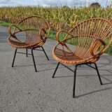 Set of 2 rattan armchairs