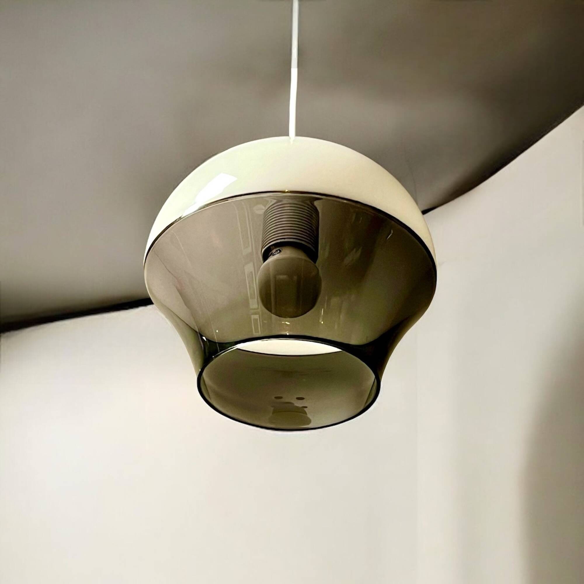 70s space age ufo lamp – vintage dual-color acrylic pendant light made in italy