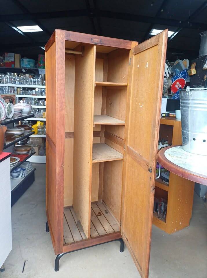 Vintage Wooden and Metal Wardrobe / Boarding School 1950