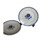 4 assiettes plates anciennes Badonviller rose bleu