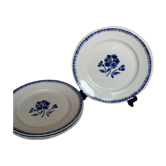 4 old flat plates Badonviller blue rose